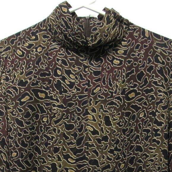 TORY BURCH 100% Silk Abstract Leopard Animal Print Mock Neck Blouse Shirt sz 8 - Picture 4 of 4